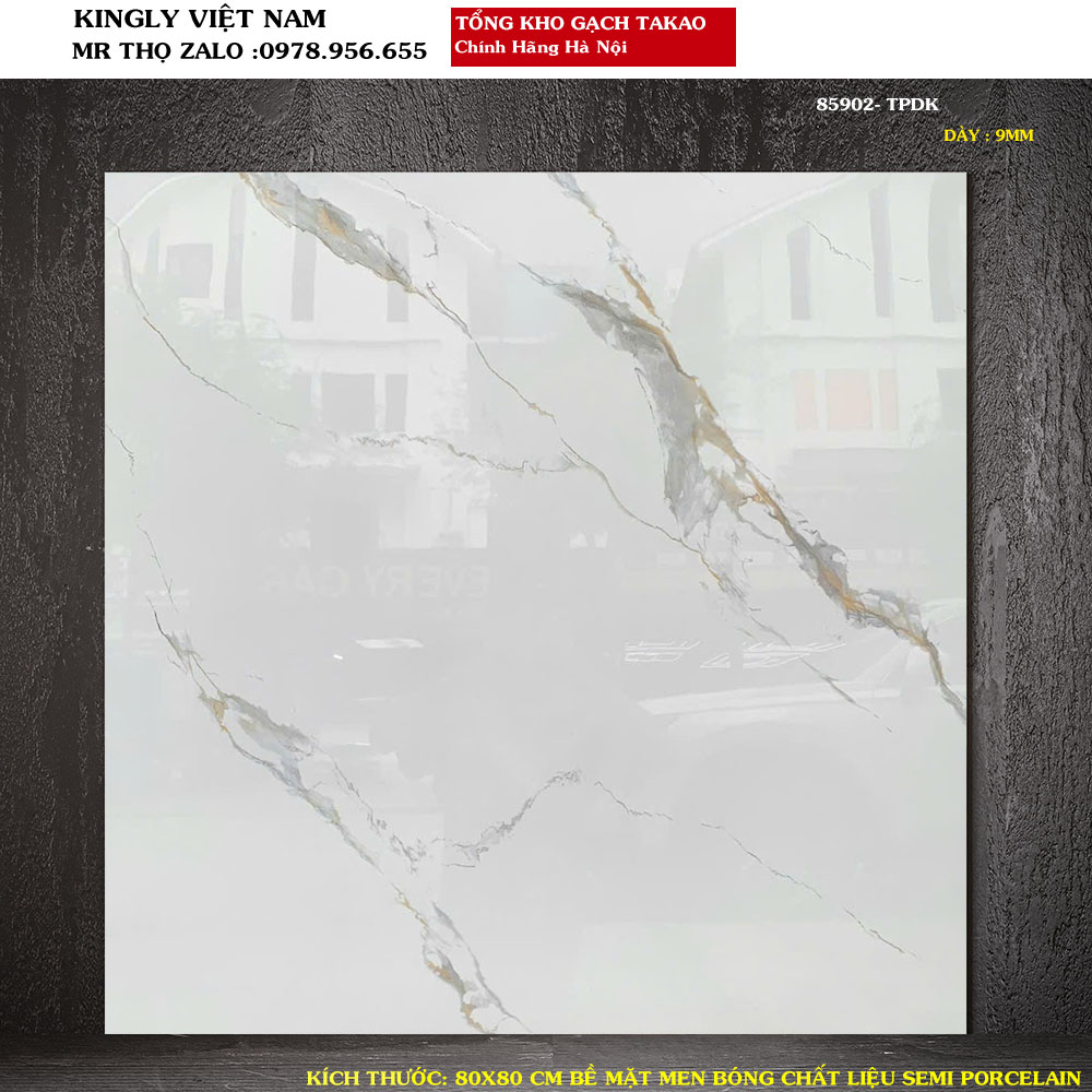 Gạch lát nền trắng vân vàng TAKAO 80X80 85902 Loại 1